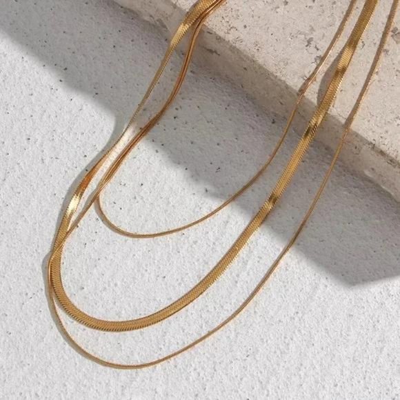 18K Gold Three Layers Snake Bone Chain Necklace, NICE NECKLACE, CUTE NECKLACE - Picture 4 of 5